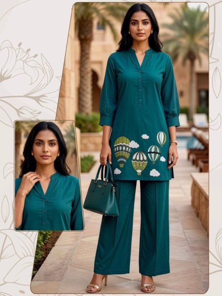 Deep Teal Exclusive Heavy Cotton Co Ord Set Kurtis