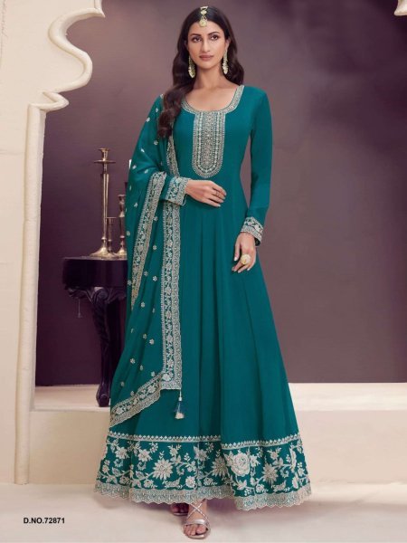 Deep Teal Gleam Edit Ready-to-Wear Chinon Anarkali Set with Embroidered Dupatta Salwar Kameez