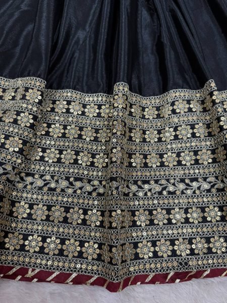 Trendy Black Embroidered Gown with Micro Stitched Pant and Matching Chinon Silk Dupatta with Thread Work for Wedding Wear Plus Size Kurti / Gown