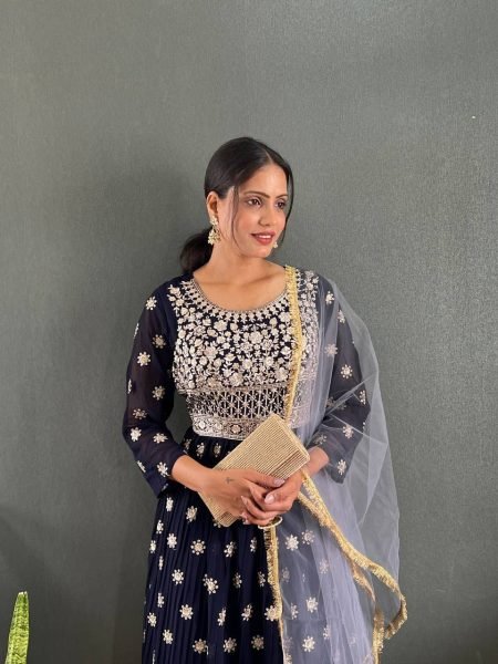 Delicately Crafted Fox Georgette Anarkali Gown with Dupatta Perfect for Festive Occasions Anarkali Kurtis 