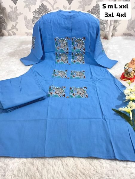 Delightful Sky Blue 60  60 Cotton Co Ord Set for Women with Long Top and Matching Bottom Ready to Wear CO ORD Sets