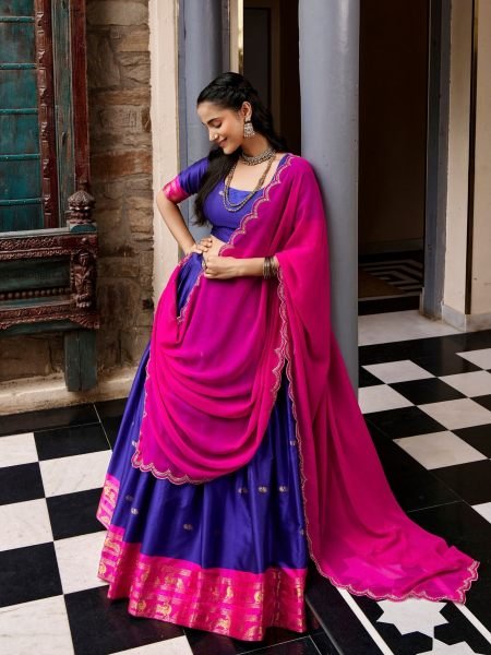 Delightful Blue Festive Wear Cotton Silk Lehenga with Zari Weaving Border at Manufacturer  
