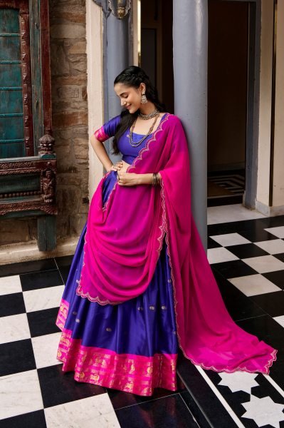 Delightful Blue Festive Wear Cotton Silk Lehenga with Zari Weaving Border at Manufacturer  Half Saree Lehenga