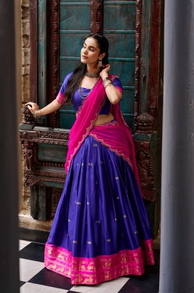 Delightful Blue Festive Wear Cotton Silk Lehenga with Zari Weaving Border at Manufacturer  Half Saree Lehenga