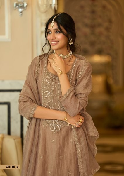 Delightful Brown Traditional Salsa Silk Palazzo Suit with Rich Embroidery Work For Party Designer Plazzo Salwar Suits Wholesale