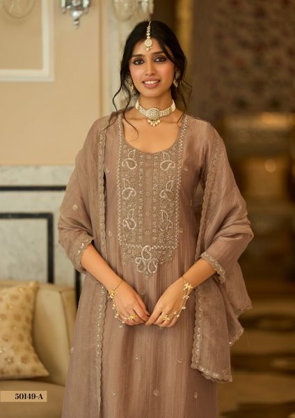 Delightful Brown Traditional Salsa Silk Palazzo Suit with Rich Embroidery Work For Party Designer Plazzo Salwar Suits Wholesale