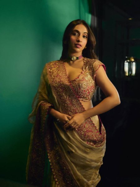 Delightful Cream Glass Organza Silk Saree with Sequins Thread Embroidery Work Silk Sarees Wholesale
