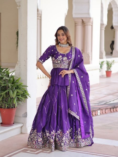 Delightful Gold Crush Embroidered Lehenga Choli Set for Wedding Wear   Lehenga