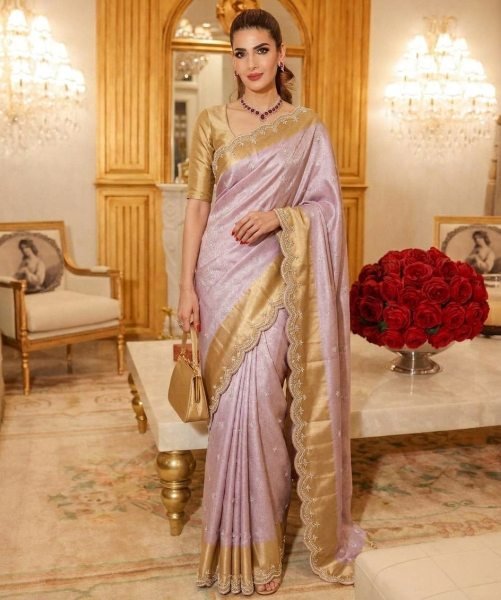 Delightful Lavender Pure Kanjivarm Silk Saree with Cutwork Arco Border for Wedding Wear Silk Sarees Wholesale