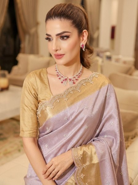 Delightful Lavender Pure Kanjivarm Silk Saree with Cutwork Arco Border for Wedding Wear Silk Sarees Wholesale