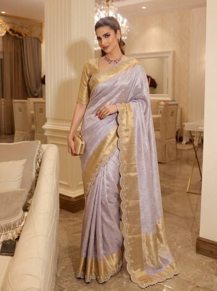 Delightful Lavender Pure Kanjivarm Silk Saree with Cutwork Arco Border for Wedding Wear Silk Sarees Wholesale