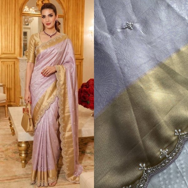 Delightful Lavender Pure Kanjivarm Silk Saree with Cutwork Arco Border for Wedding Wear Silk Sarees Wholesale