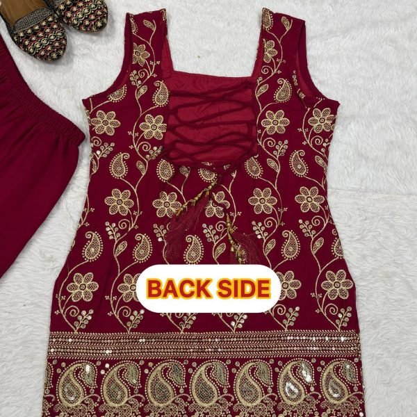 Delightful Maroon Georgette Sharara Plazzo Set Using Embroidery Work  Ready To Wear Collection