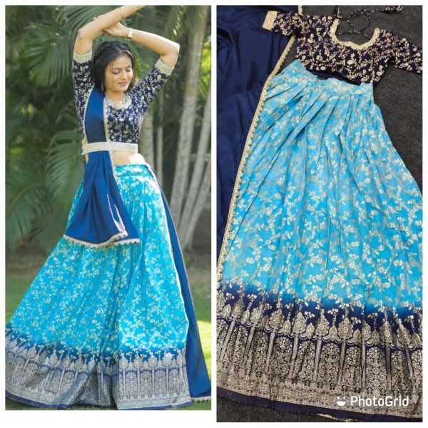 Delightful Mother Daughter Combo Pure Silk with Zari Weaving Half Saree Set Half Saree Lehenga