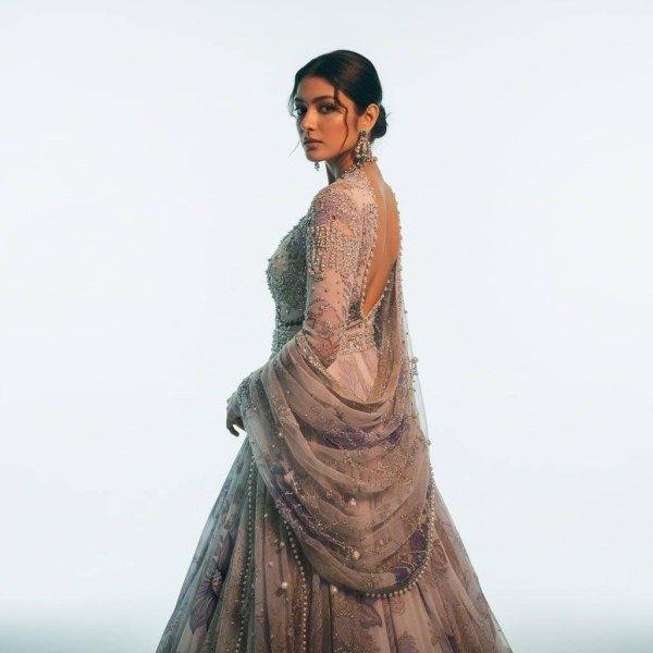 Delightful Multi White Georgette Digital Print Gown with Pearl Work And Dupatta For Party Wear Ready To Wear Collection