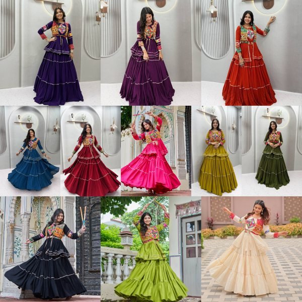 Delightful Olive Green Navratri Gamthi Work Lehenga Choli with Cotton Koti  Navratri Lehnega Choli