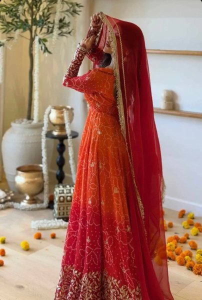 Delightful Orange Ready to Wear Faux Georgette Kurti Pant Dupatta Set for Women Ready To Wear Collection