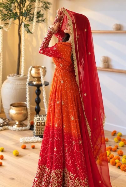 Delightful Orange Ready to Wear Faux Georgette Kurti Pant Dupatta Set for Women Ready To Wear Collection