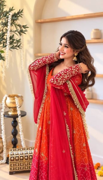 Delightful Orange Ready to Wear Faux Georgette Kurti Pant Dupatta Set for Women Ready To Wear Collection