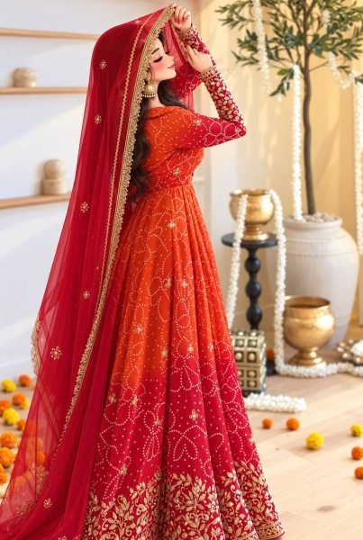 Delightful Orange Ready to Wear Faux Georgette Kurti Pant Dupatta Set for Women Ready To Wear Collection