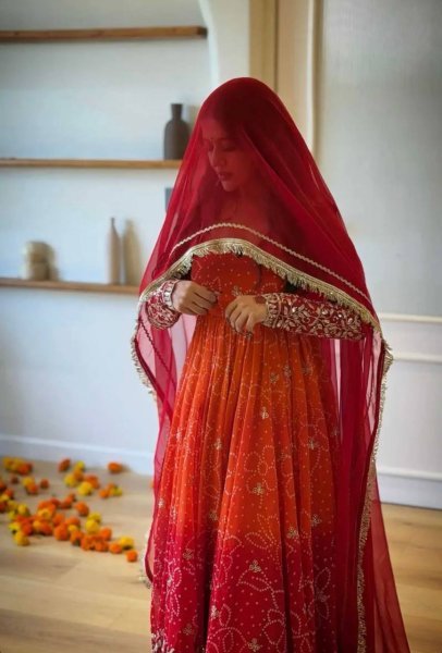 Delightful Orange Ready to Wear Faux Georgette Kurti Pant Dupatta Set for Women Ready To Wear Collection