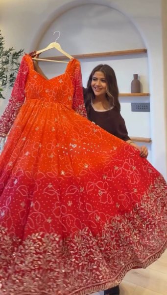 Delightful Orange Ready to Wear Faux Georgette Kurti Pant Dupatta Set for Women Ready To Wear Collection