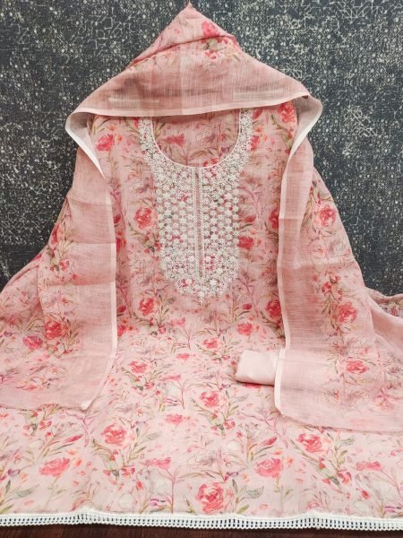Delightful Peach Designer Mal Cotton Digital Print Suit Set with Kodding Work Color Set Matching Dress Material Wholesale