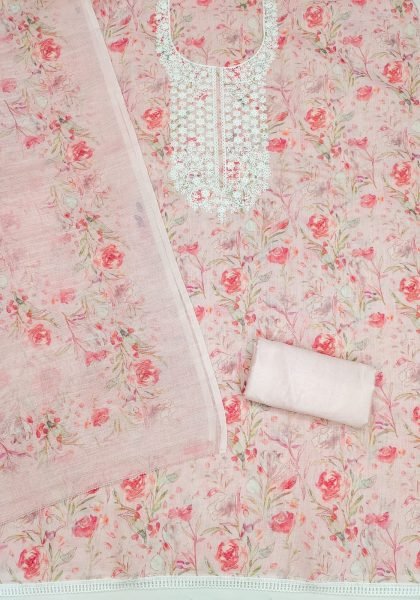 Delightful Peach Designer Mal Cotton Digital Print Suit Set with Kodding Work Color Set Matching Dress Material Wholesale