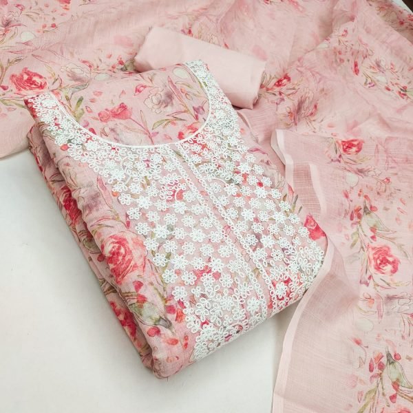 Delightful Peach Designer Mal Cotton Digital Print Suit Set with Kodding Work Color Set Matching Dress Material Wholesale