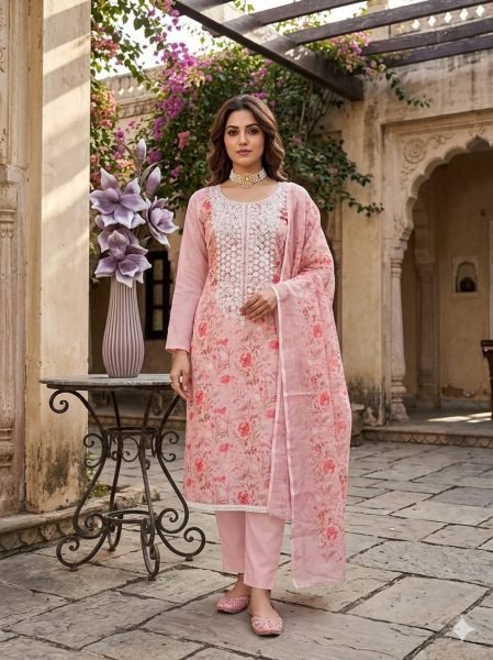 Delightful Peach Designer Mal Cotton Digital Print Suit Set with Kodding Work Color Set Matching Dress Material Wholesale
