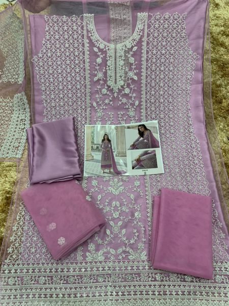 Delightful Purple Butterfly Net Embroidery Suit with Matching Bottom and Dupatta for Casual Wear  Embroidery Suits Wholesale