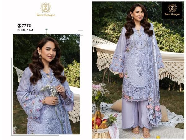 Delightful Purple Cambric Cotton Embroidered Dress Material with Kota Checks Dupatta Pakistani Suits Wholesale