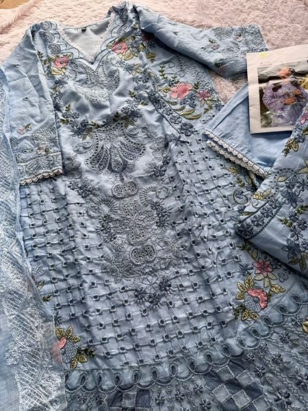 Delightful Purple Cambric Cotton Embroidered Dress Material with Kota Checks Dupatta Pakistani Suits Wholesale