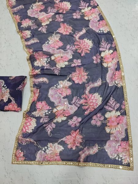 Delightful Purple Designer Printed Tabby Silk Saree with Hand Sequin Work at Manufacturer  Silk Sarees Wholesale