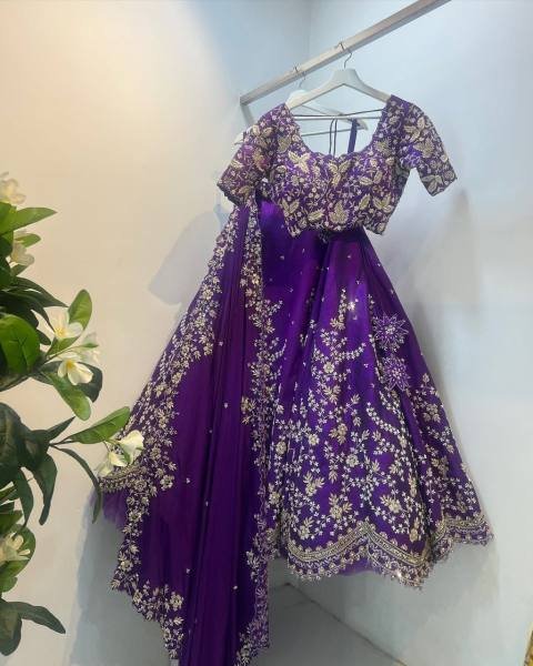 Delightful Purple Faux Georgette Lehenga Choli Set with 4-Meter Flair, Embroidery & Sequins Work – Wedding & Festive Wear Designer Lehenga Choli