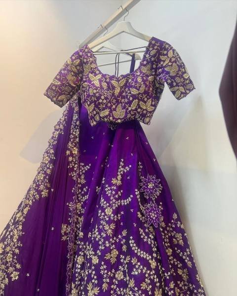 Delightful Purple Faux Georgette Lehenga Choli Set with 4-Meter Flair, Embroidery & Sequins Work – Wedding & Festive Wear Designer Lehenga Choli