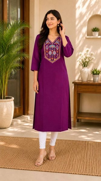 Delightful Ready to Wear Cotton Kurti with elegant embroidery work for Women Cotton Kurtis Wholesale