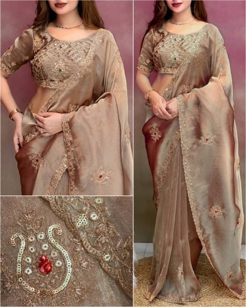 Delightful Rose Gold Jamtara Silk Saree with Matching Embroidered Blouse for Wholesale Rate Silk Sarees Wholesale