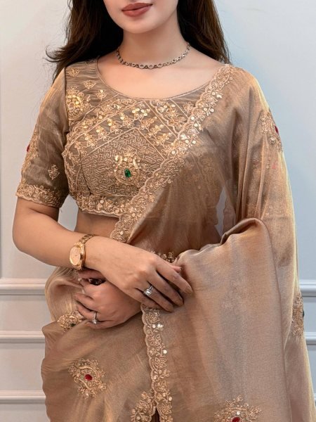 Delightful Rose Gold Jamtara Silk Saree with Matching Embroidered Blouse for Wholesale Rate Silk Sarees Wholesale