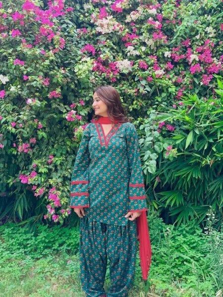 Delightful Teal Crepe Farshi Suit With Minimal Neck Border At Direct Supplier Price Ready To Wear Collection