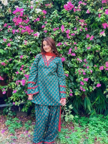 Delightful Teal Crepe Farshi Suit With Minimal Neck Border At Direct Supplier Price Ready To Wear Collection