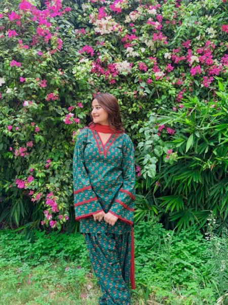 Delightful Teal Crepe Farshi Suit With Minimal Neck Border At Direct Supplier Price Ready To Wear Collection