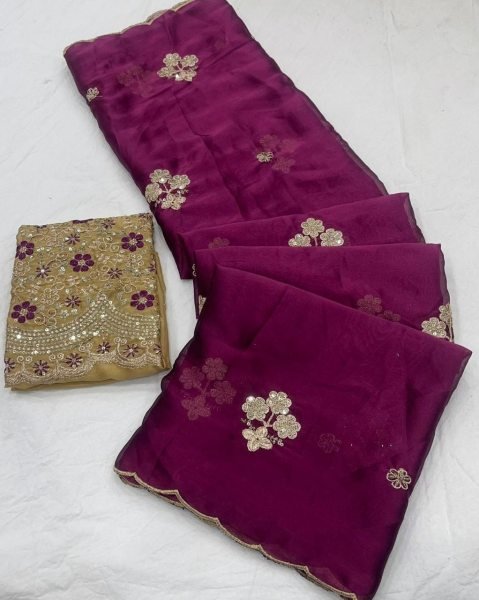 Delightful Wine Embroidered Saree with Blouse for Occasion Wear Silk Sarees Wholesale