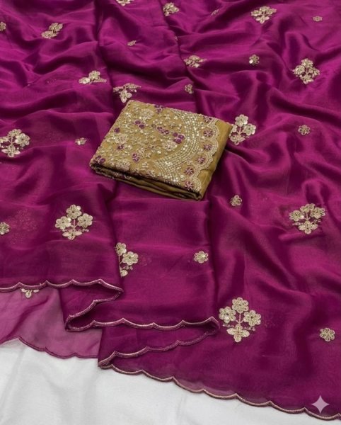 Delightful Wine Embroidered Saree with Blouse for Occasion Wear Silk Sarees Wholesale