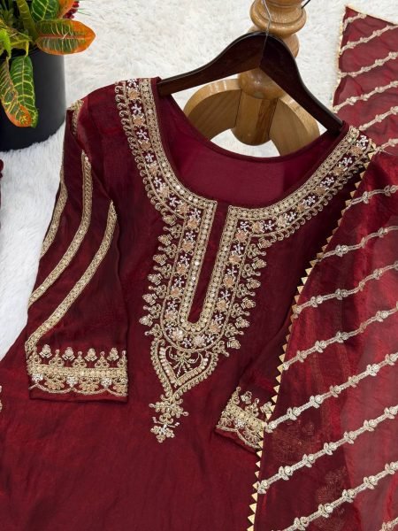 Desi Festive Vibes Maroon Pure Fendy Silk Kurti Ethnic Wear Sharara With Lace Border Dupatta Ready To Wear Collection