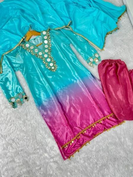 Desi Style Chinon Silk 3pc Set with Original Mirror Work For Woman 