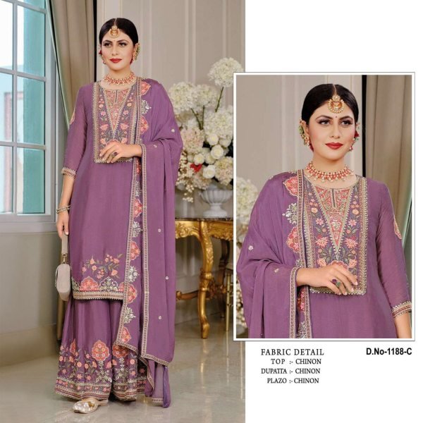 Design No.1188-C Chinon Sequence and Embroidery Work Suit by Vaani Fashion   Designer Plazzo Salwar Suits Wholesale