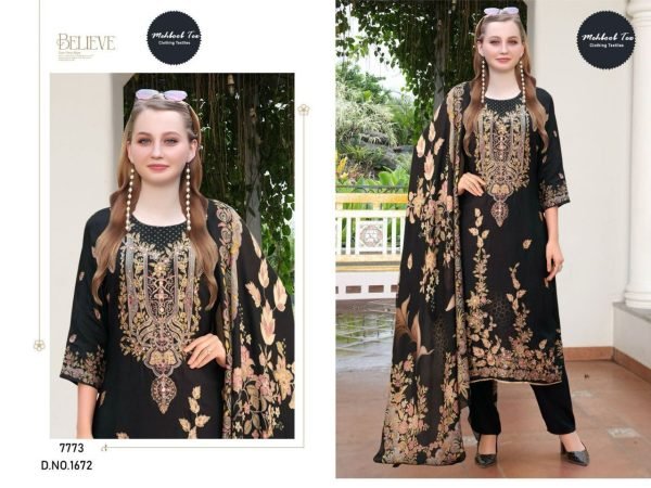 Design No 1672 Pure Viscose Muslin Digital Print and Aari Work Pakistani Suit from Mehboob Collection Wholesale Printed Salwar Kameez 