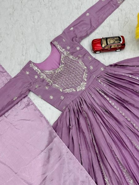 Designer Anarkali Classy Lavender Chinon Designer Function Wear Anarkali Gown  Anarkali Kurtis 