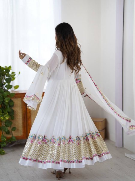 White Heavy Embroidered Anarkali Gown Set Party Collection at Manufacturer Rate Anarkali Kurtis 